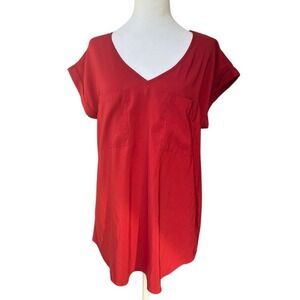 Express Red V-Neck Pocket Short Sleeve  blouse‎